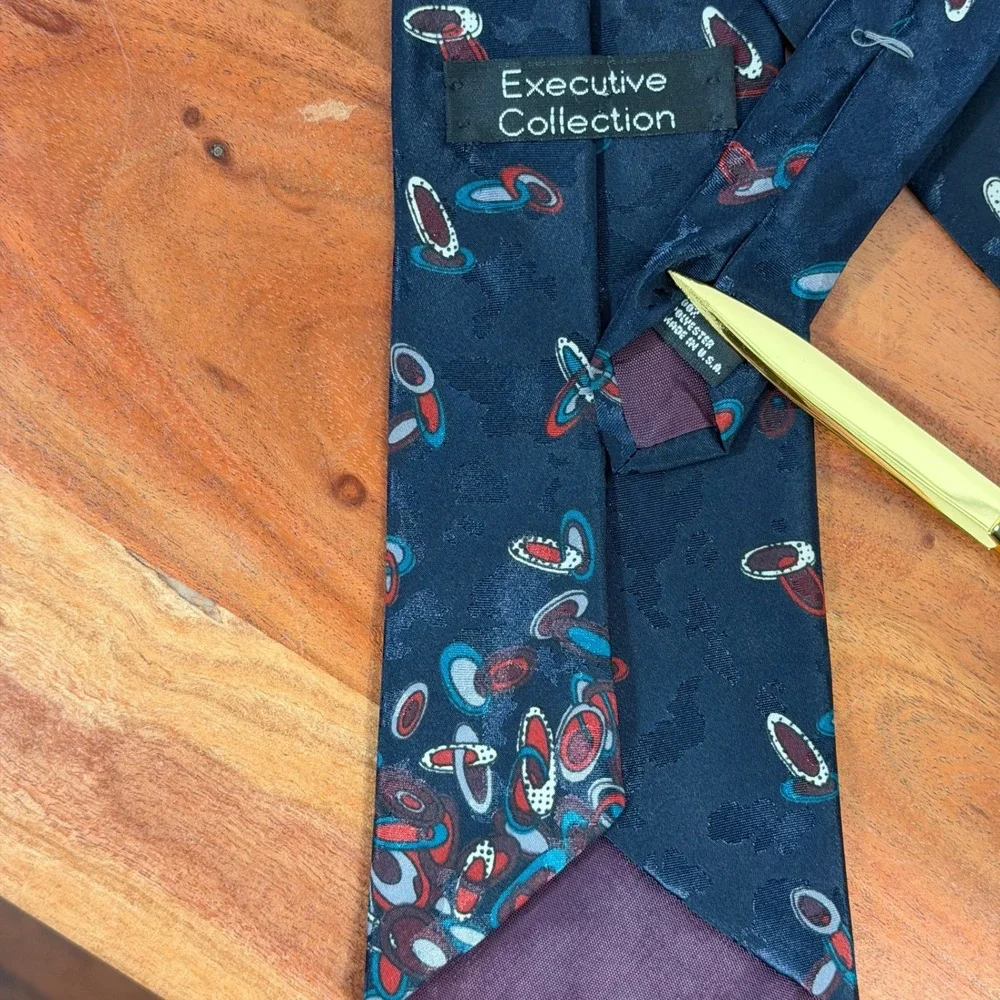 Executive Collection‎ Mens Silk Blend Necktie Blue Geometric Abstract Pattern